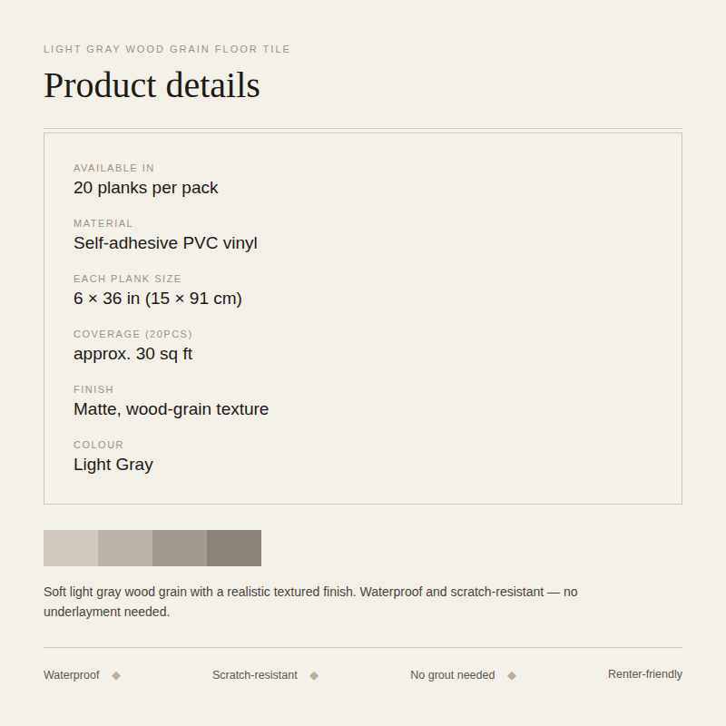Light Gray Wood Grain Peel & Stick Floor Tile